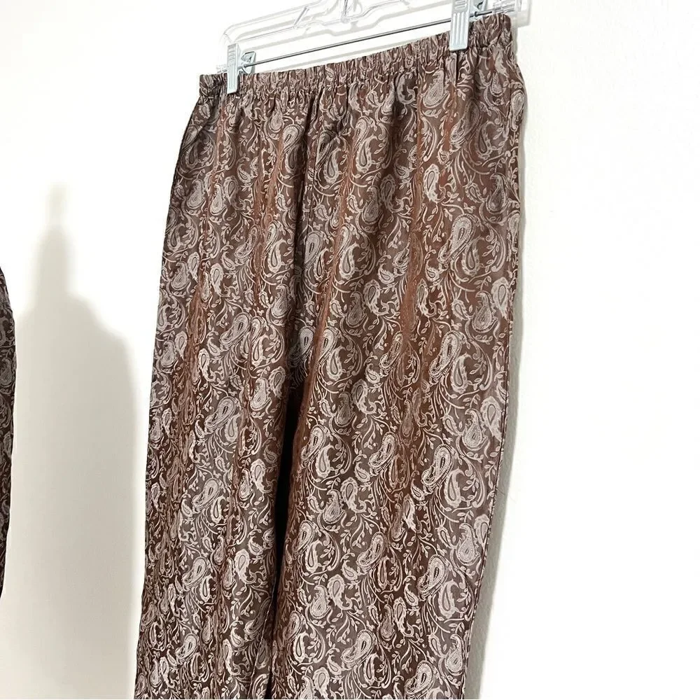 Vintage Chandler Ladies 2 Piece Pajama Set XL L Paisley Damask Cocoa Brown Aqua